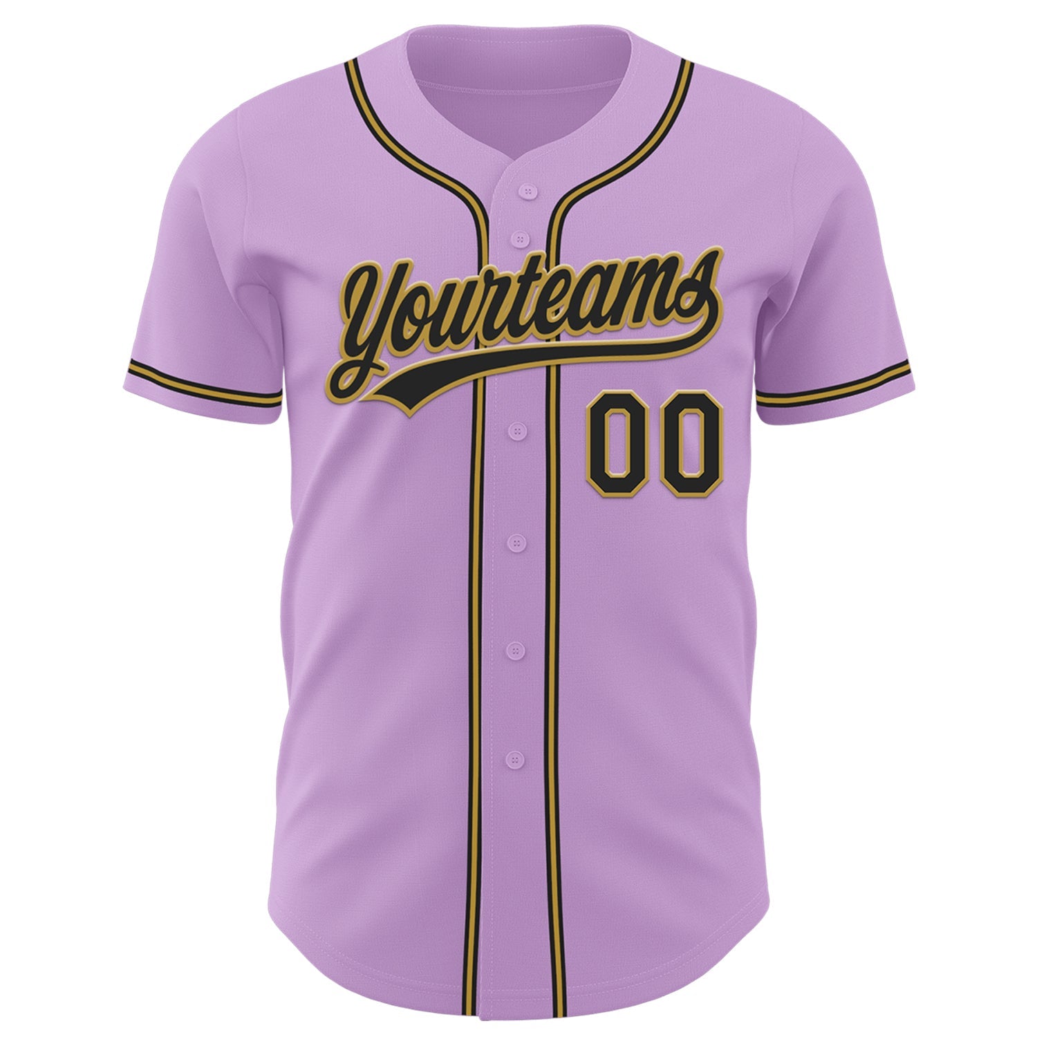 Custom Light Purple Black-Old Gold Authentic Baseball Jersey view 2