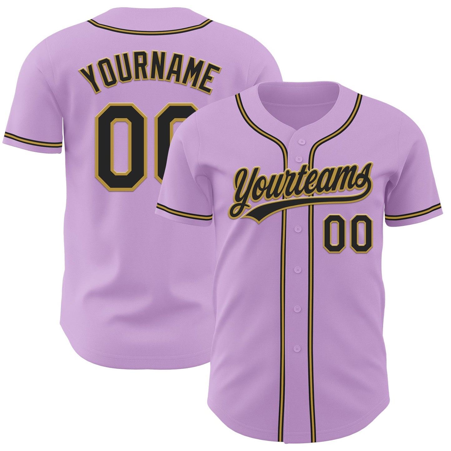 Custom Light Purple Black-Old Gold Authentic Baseball Jersey - Main View