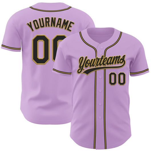 Custom Light Purple Black-Old Gold Authentic Baseball Jersey - Main View
