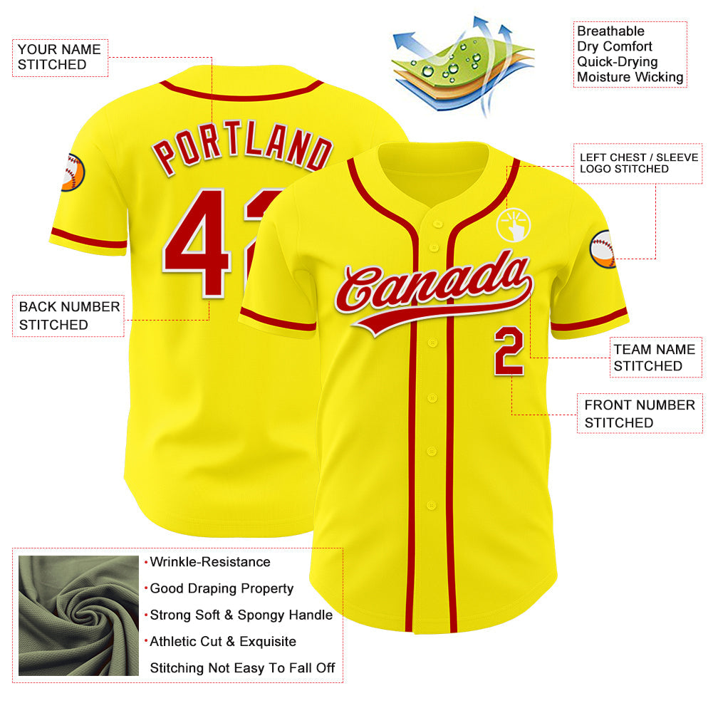 Custom Light Yellow Red-White Authentic Baseball Jersey view 3