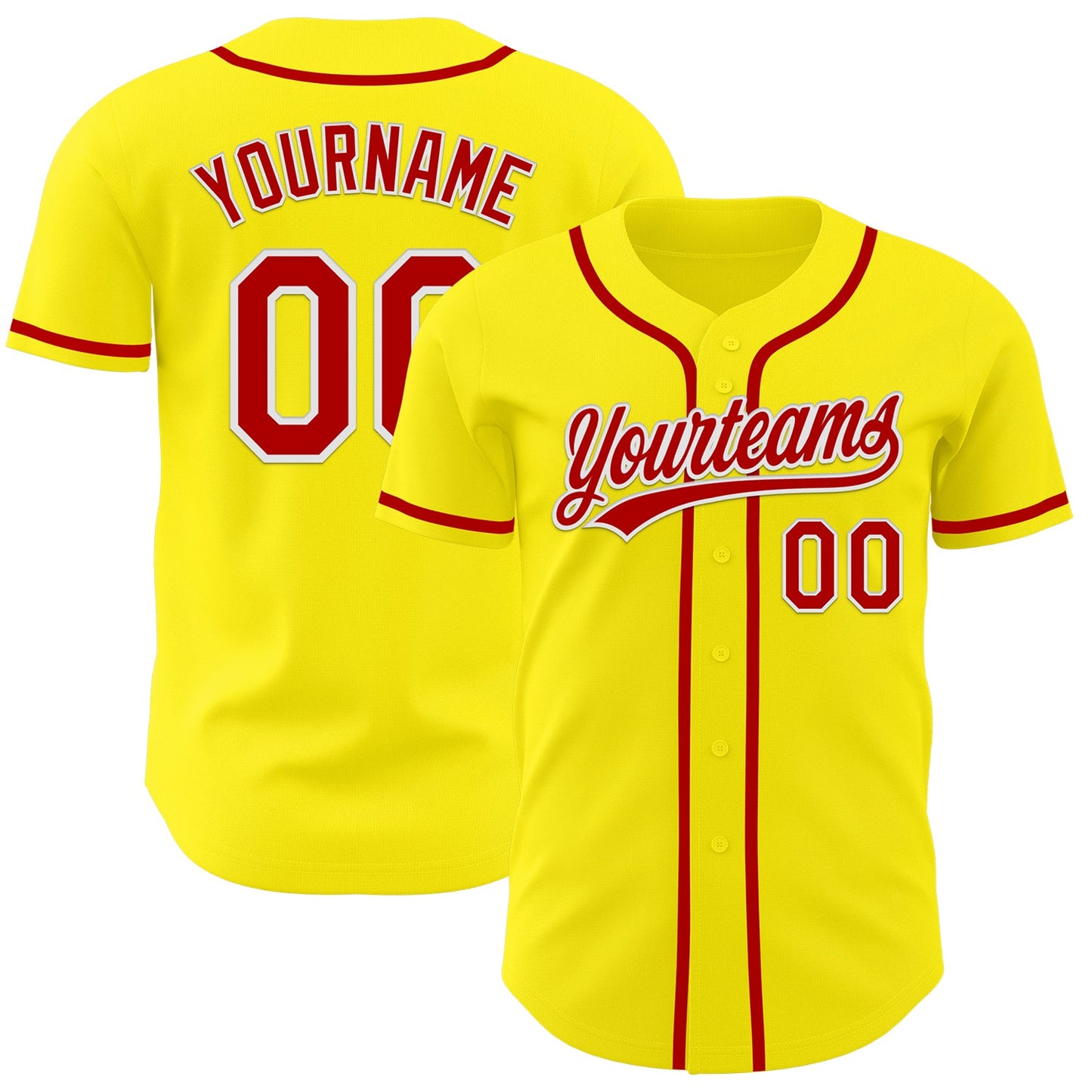 Custom Light Yellow Red-White Authentic Baseball Jersey - Main View