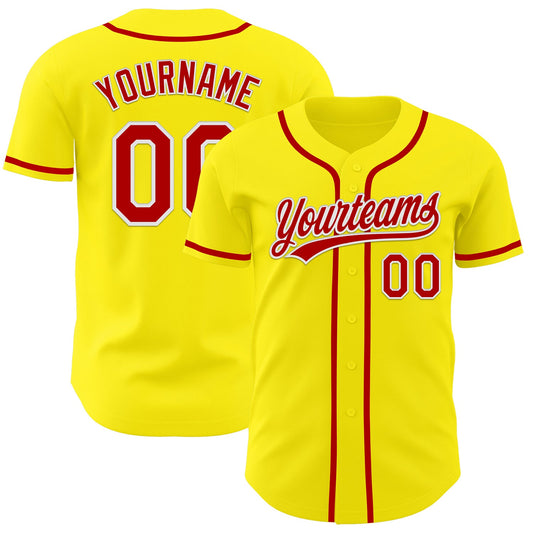 Custom Light Yellow Red-White Authentic Baseball Jersey - Main View