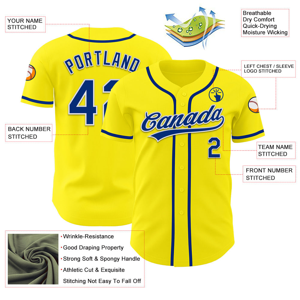 Custom Light Yellow Royal-White Authentic Baseball Jersey view 3