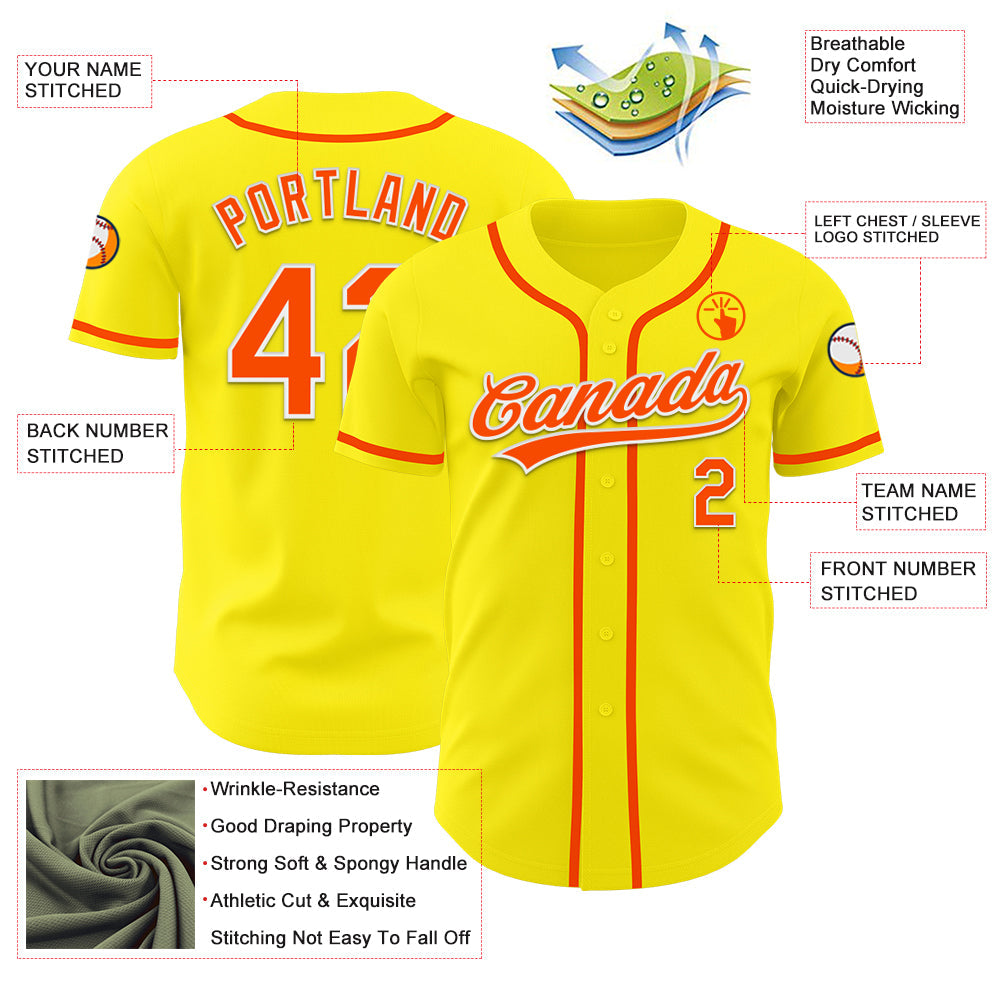Custom Light Yellow Orange-White Authentic Baseball Jersey view 3