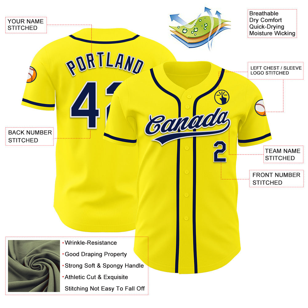 Custom Light Yellow Navy-White Authentic Baseball Jersey view 3