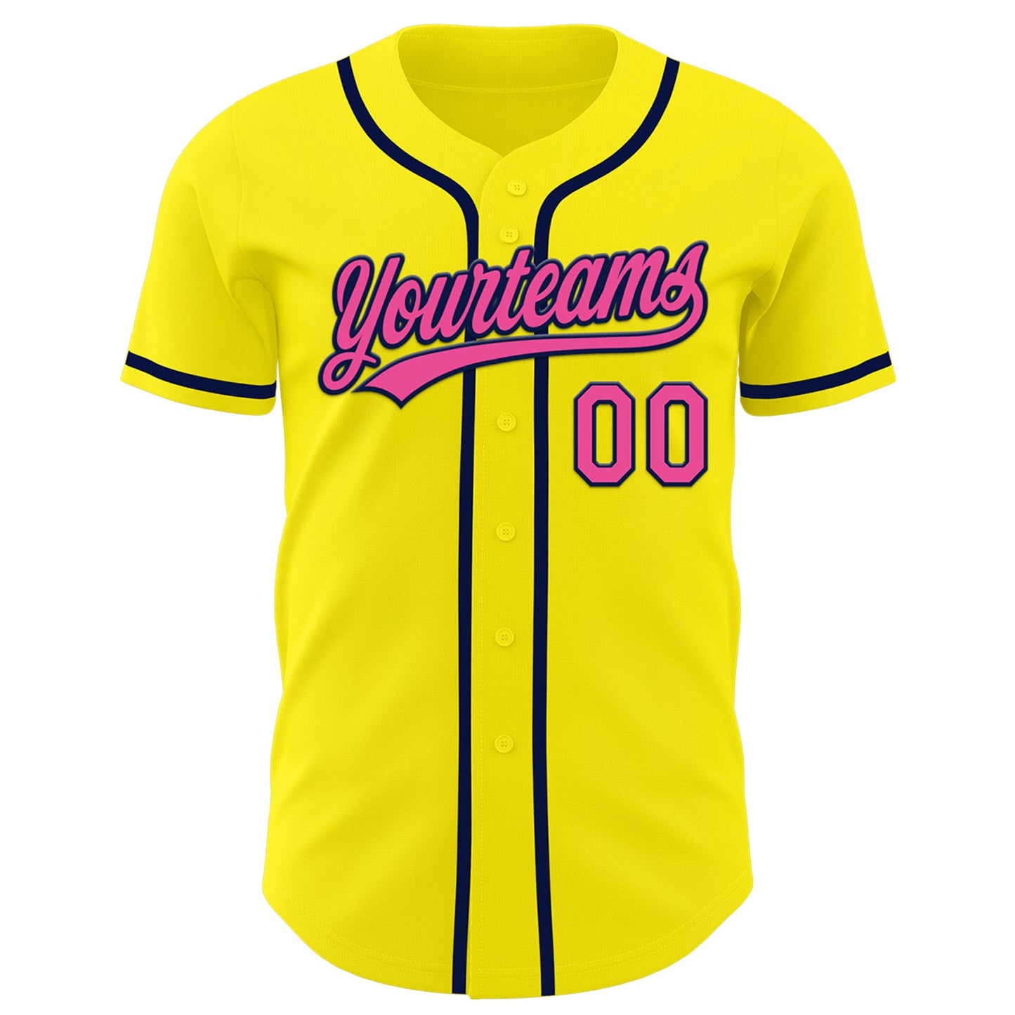 Custom Light Yellow Pink-Navy Authentic Baseball Jersey view 2