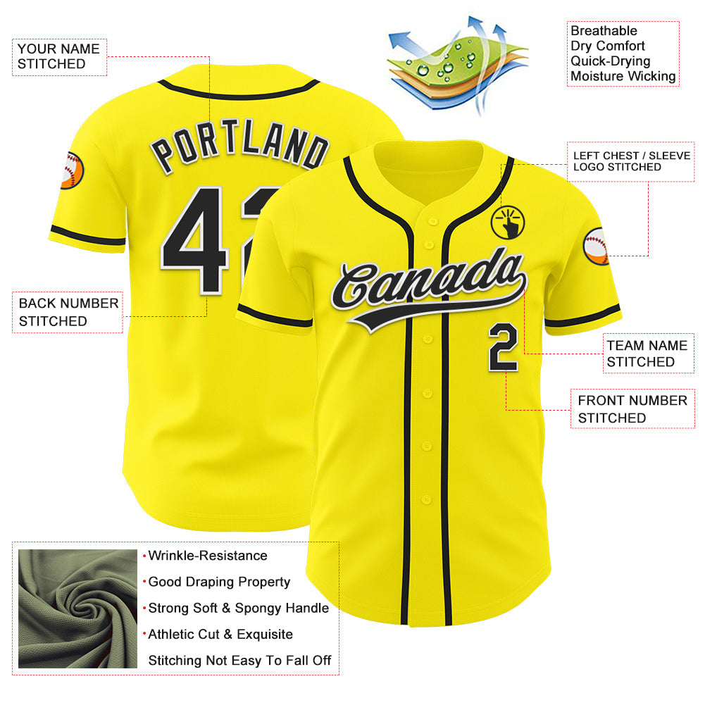 Custom Light Yellow Black-White Authentic Baseball Jersey view 3