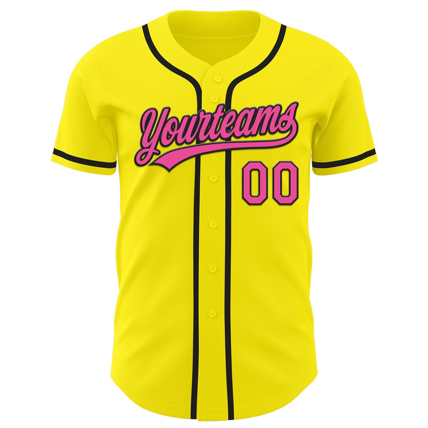 Custom Light Yellow Pink-Black Authentic Baseball Jersey view 2