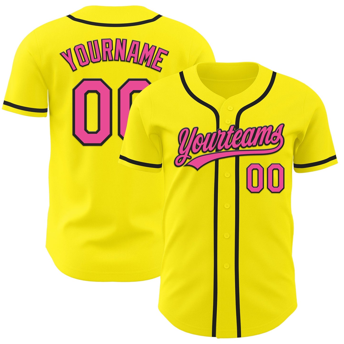Custom Light Yellow Pink-Black Authentic Baseball Jersey - Main View