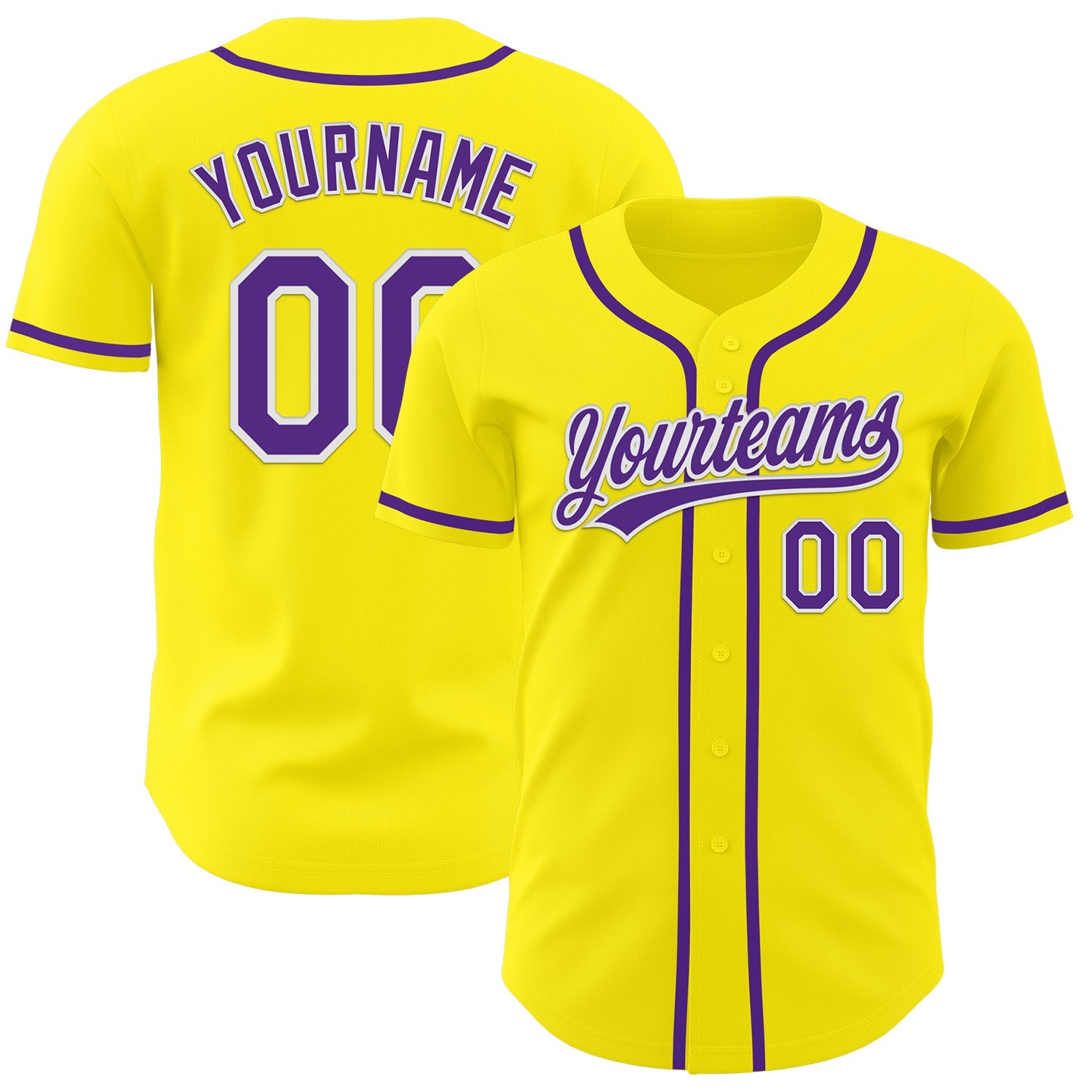 Custom Light Yellow Purple-White Authentic Baseball Jersey - Main View