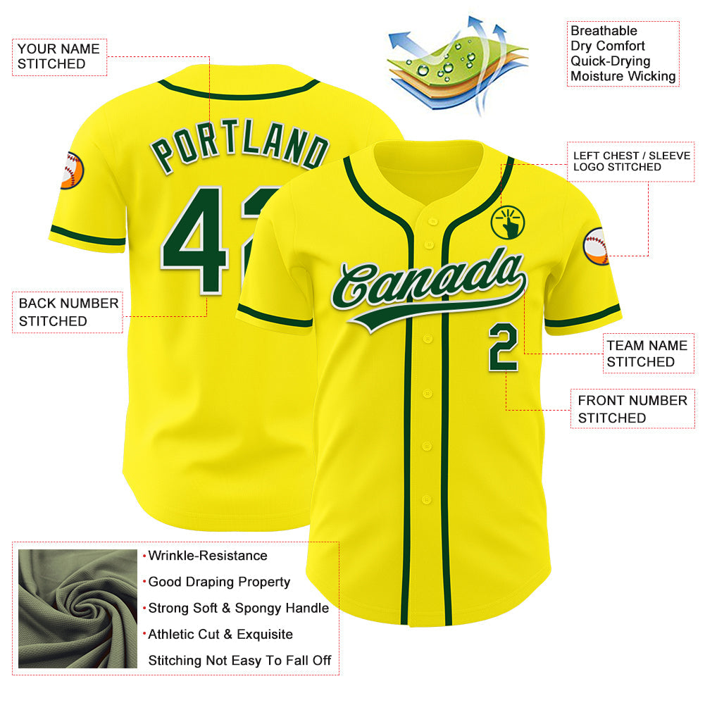 Custom Light Yellow Green-White Authentic Baseball Jersey view 3