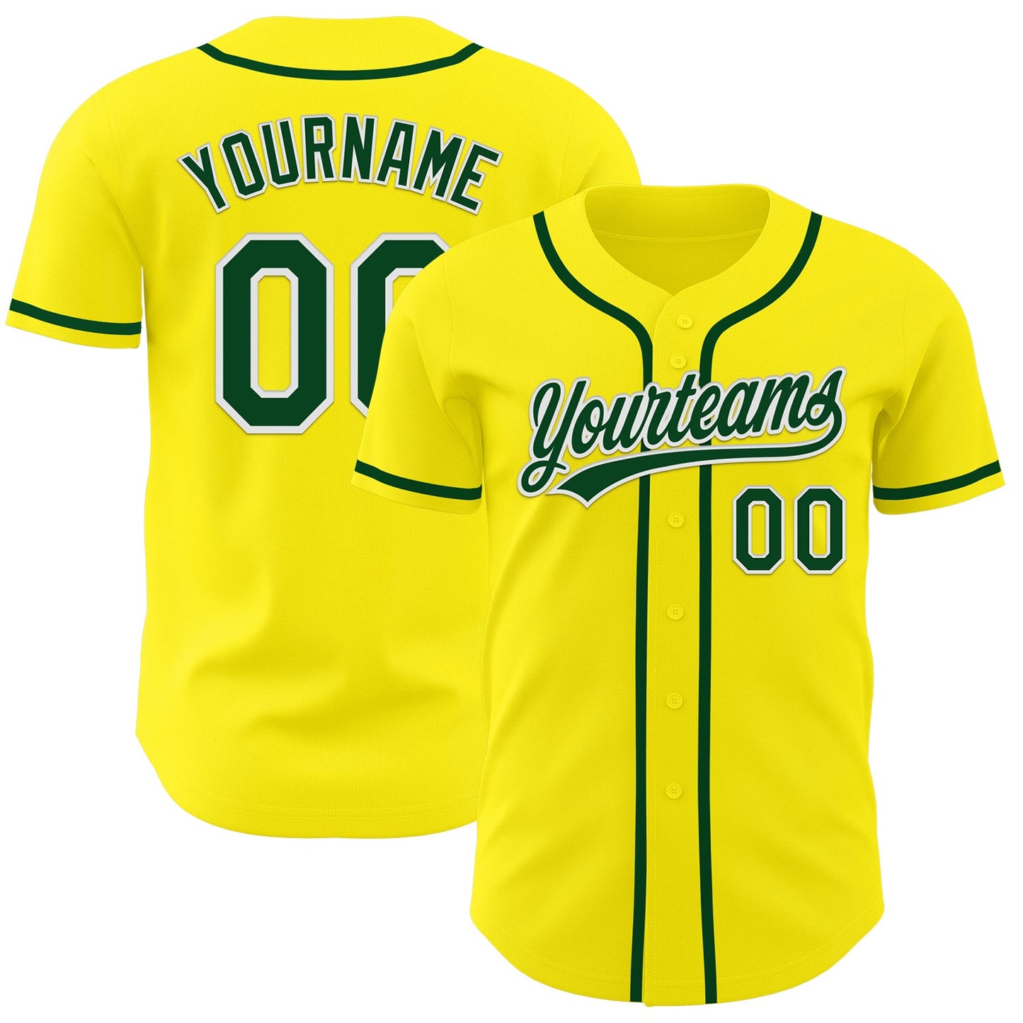 Custom Light Yellow Green-White Authentic Baseball Jersey - Main View