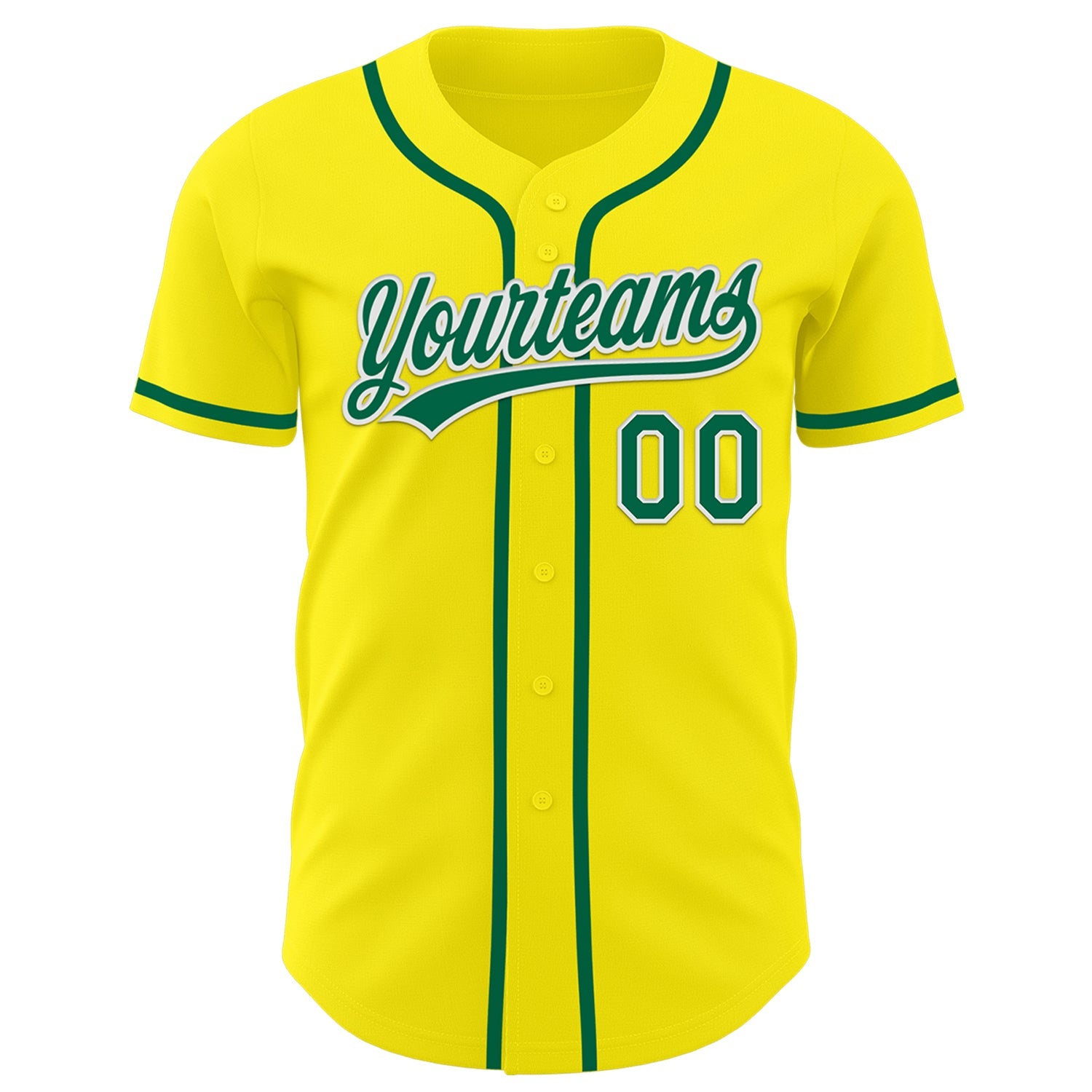 Custom Light Yellow Kelly Green-White Authentic Baseball Jersey view 2