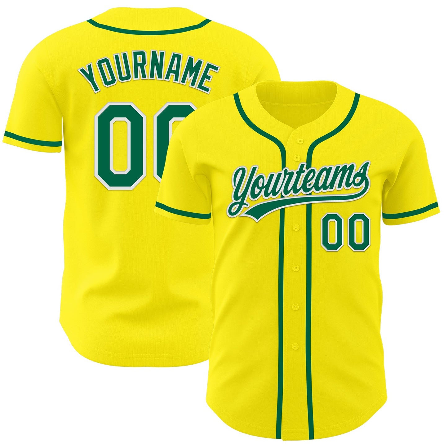 Custom Light Yellow Kelly Green-White Authentic Baseball Jersey - Main View