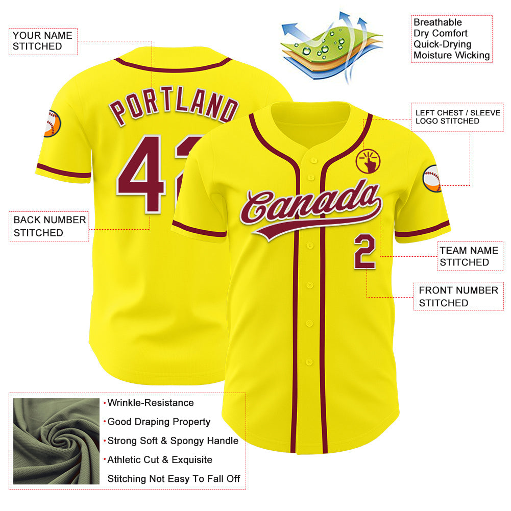 Custom Light Yellow Crimson-White Authentic Baseball Jersey view 3