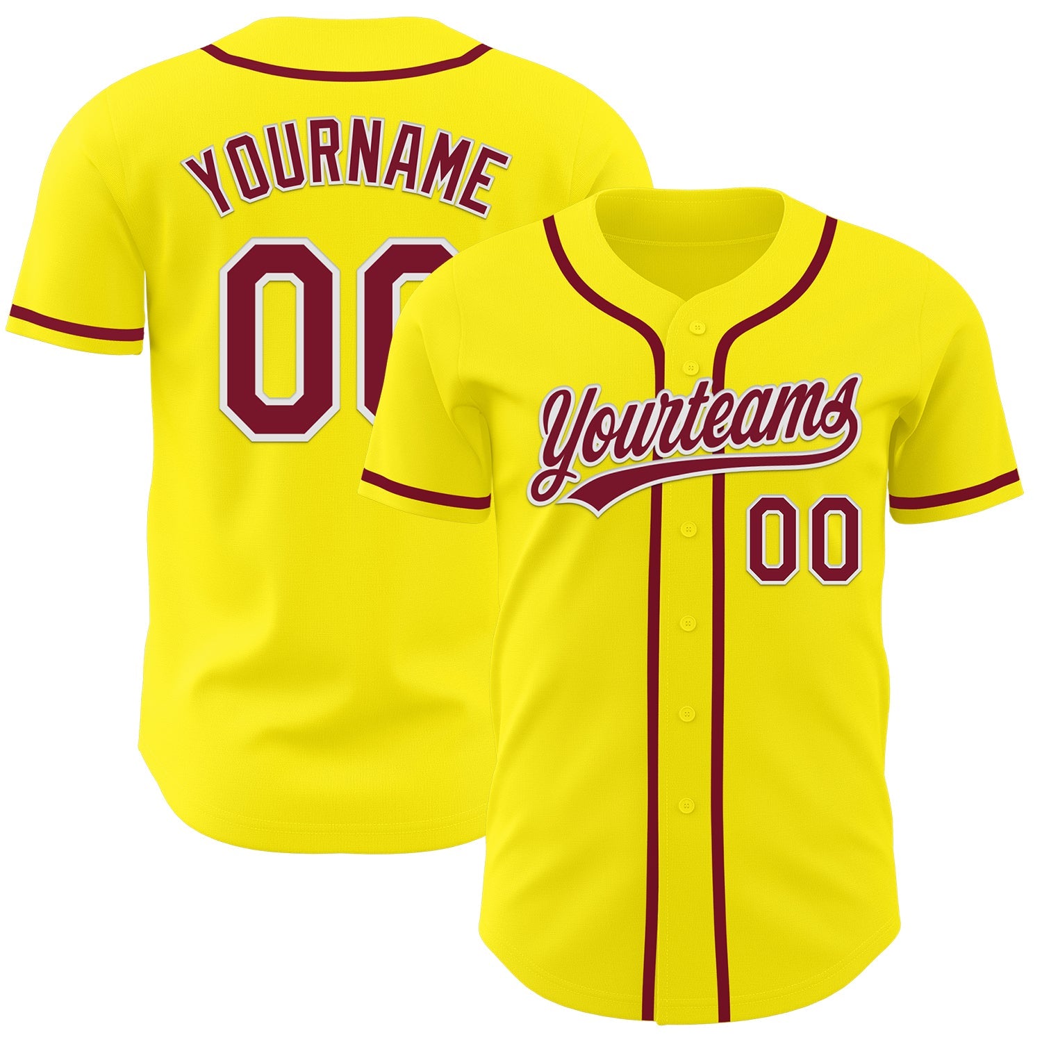 Custom Light Yellow Crimson-White Authentic Baseball Jersey - Main View