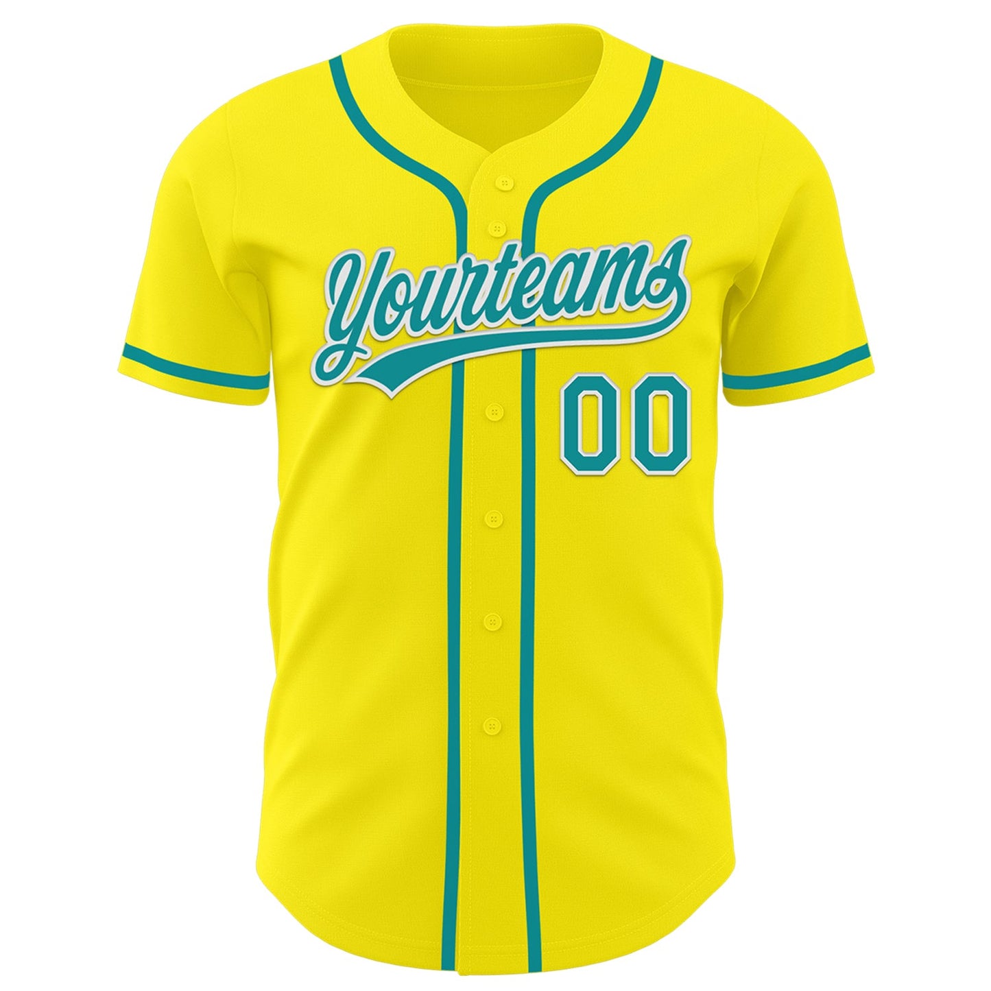 Custom Light Yellow Teal-White Authentic Baseball Jersey view 2