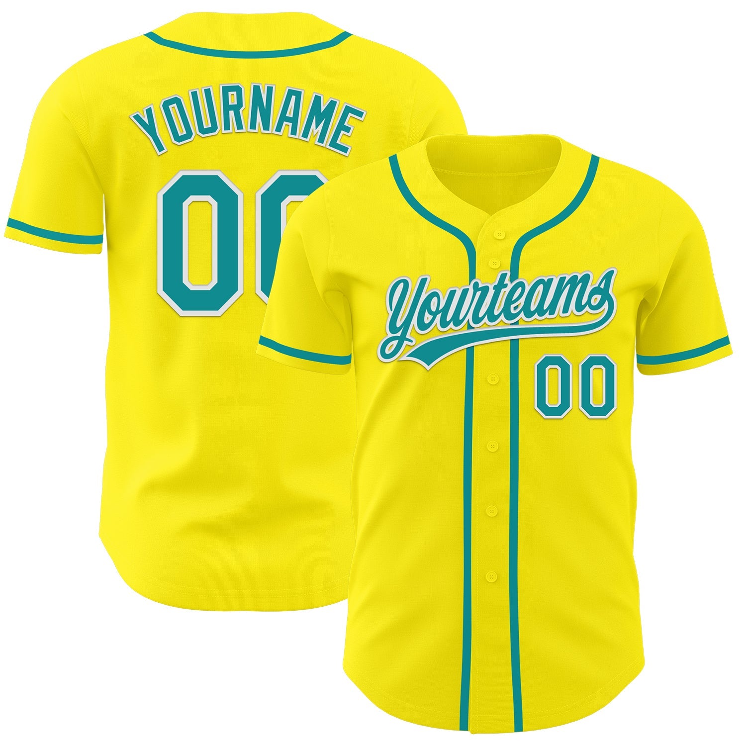 Custom Light Yellow Teal-White Authentic Baseball Jersey - Main View