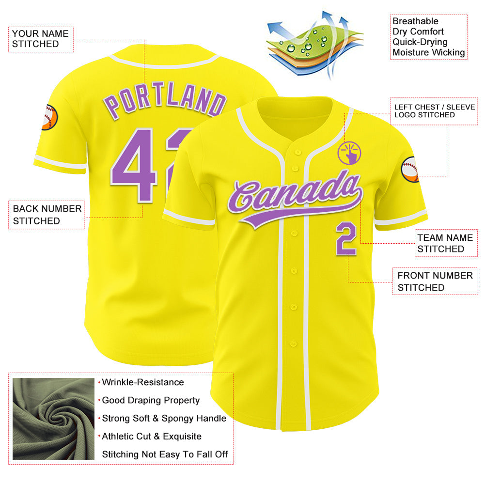 Custom Light Yellow Medium Purple-White Authentic Baseball Jersey view 3
