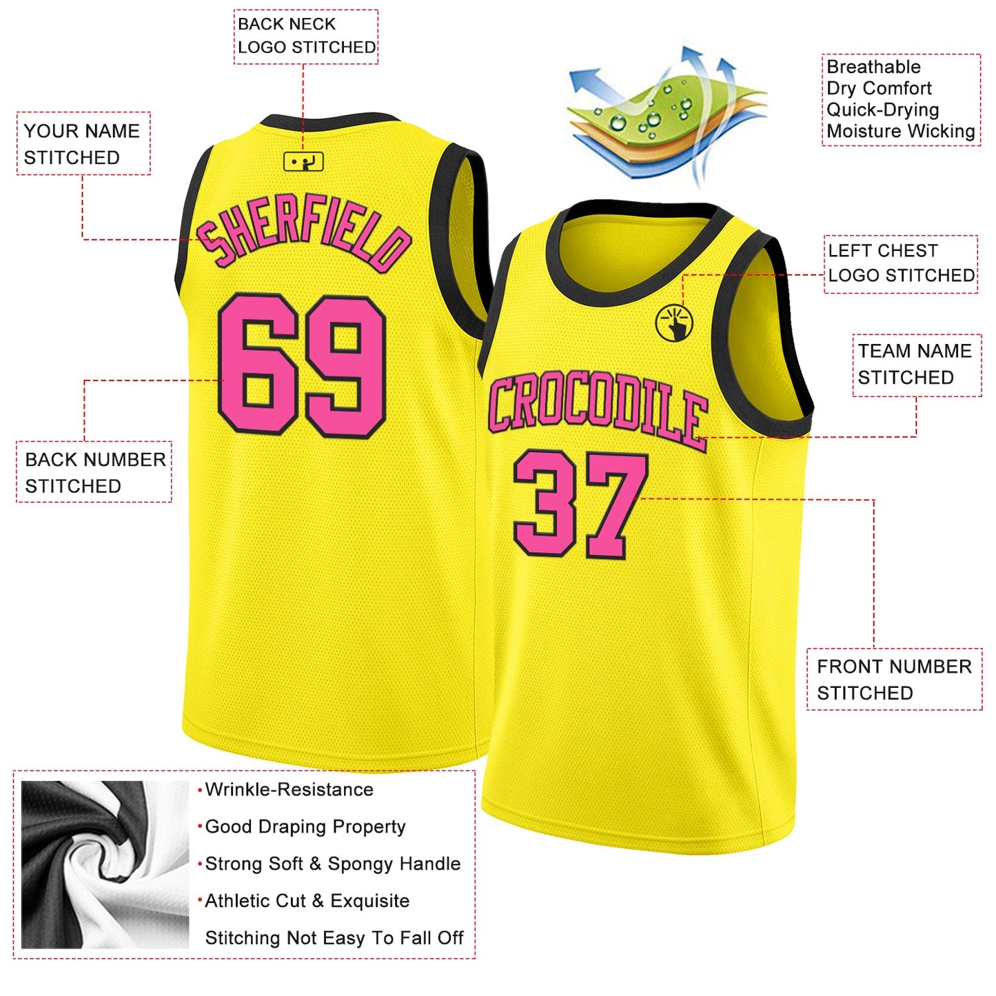 Custom Light Yellow Pink-Black Authentic Basketball Jersey view 2