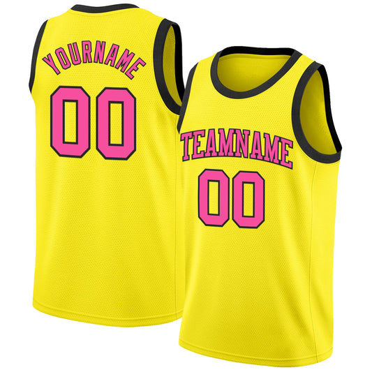 Custom Light Yellow Pink-Black Authentic Basketball Jersey - Main View