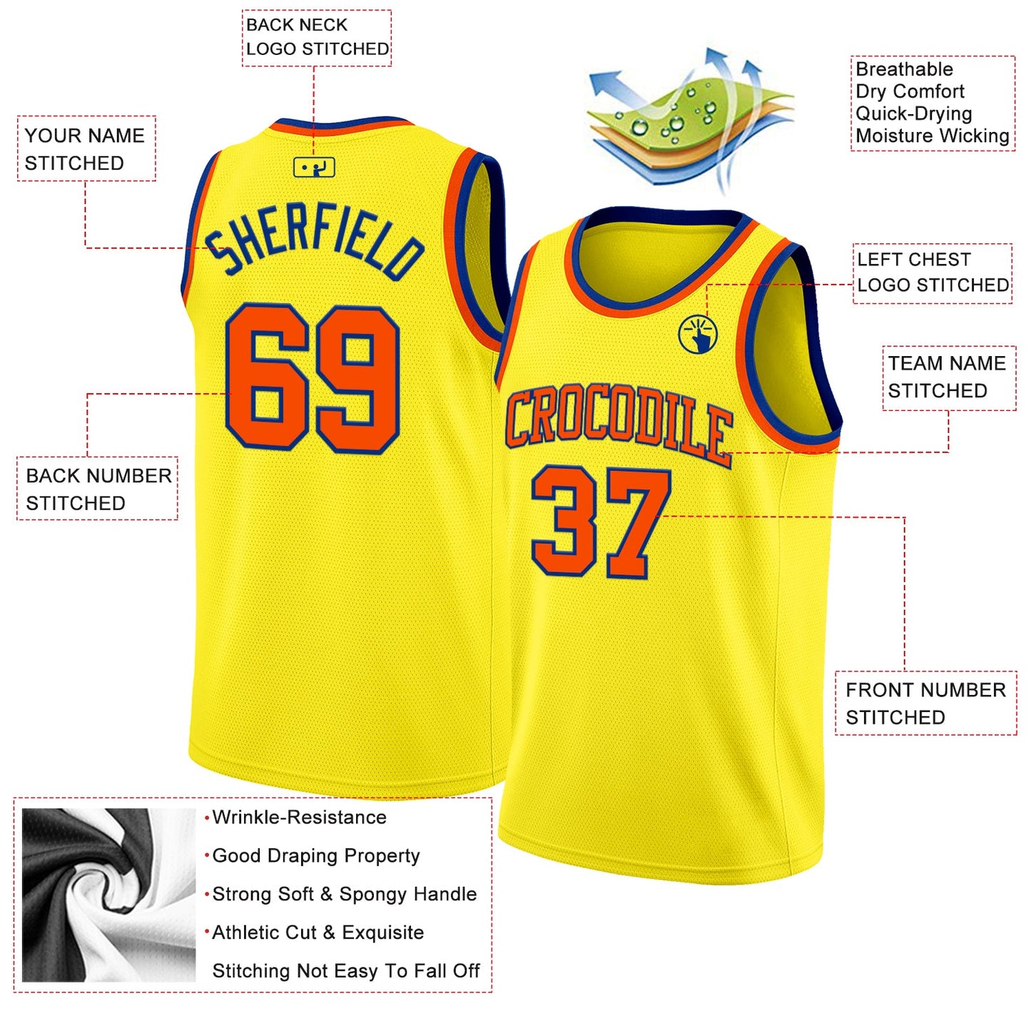 Custom Light Yellow Orange-Royal Authentic Basketball Jersey view 2