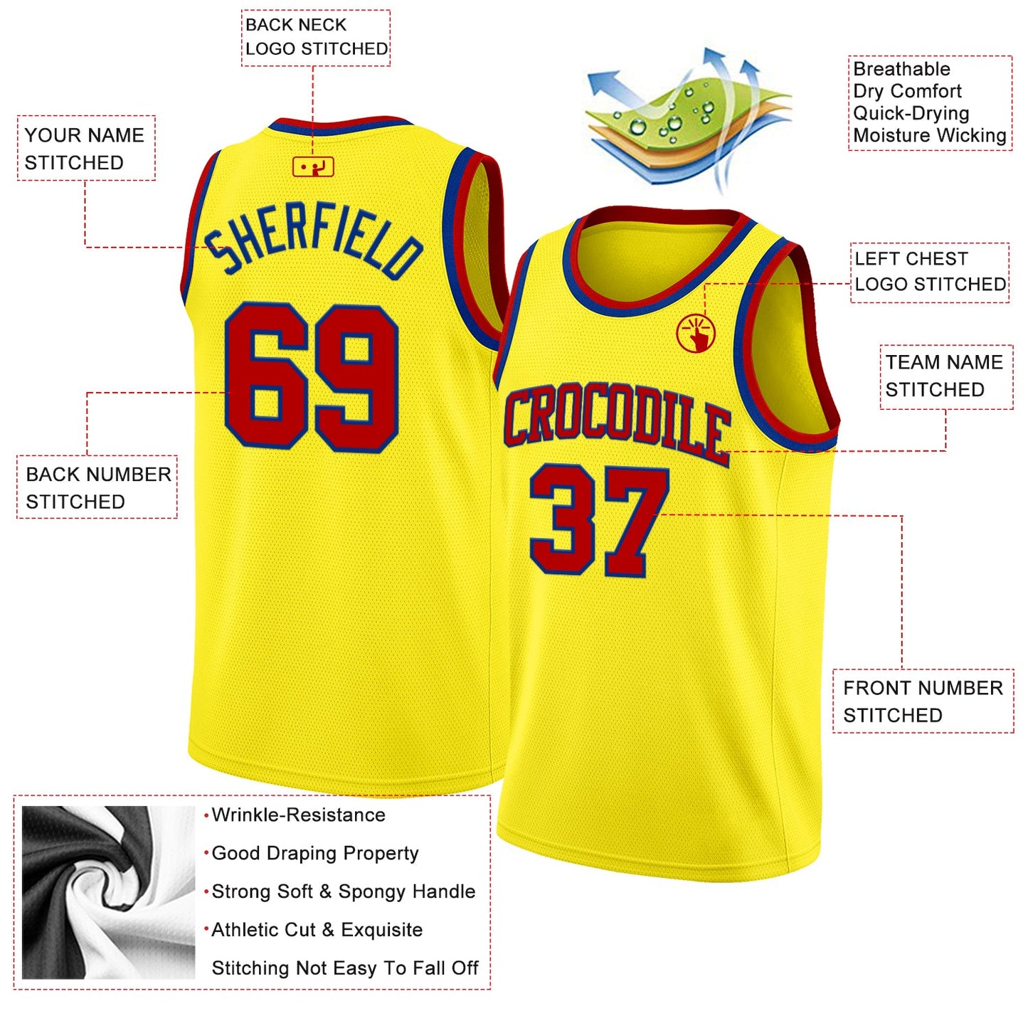 Custom Light Yellow Red-Royal Authentic Basketball Jersey view 2