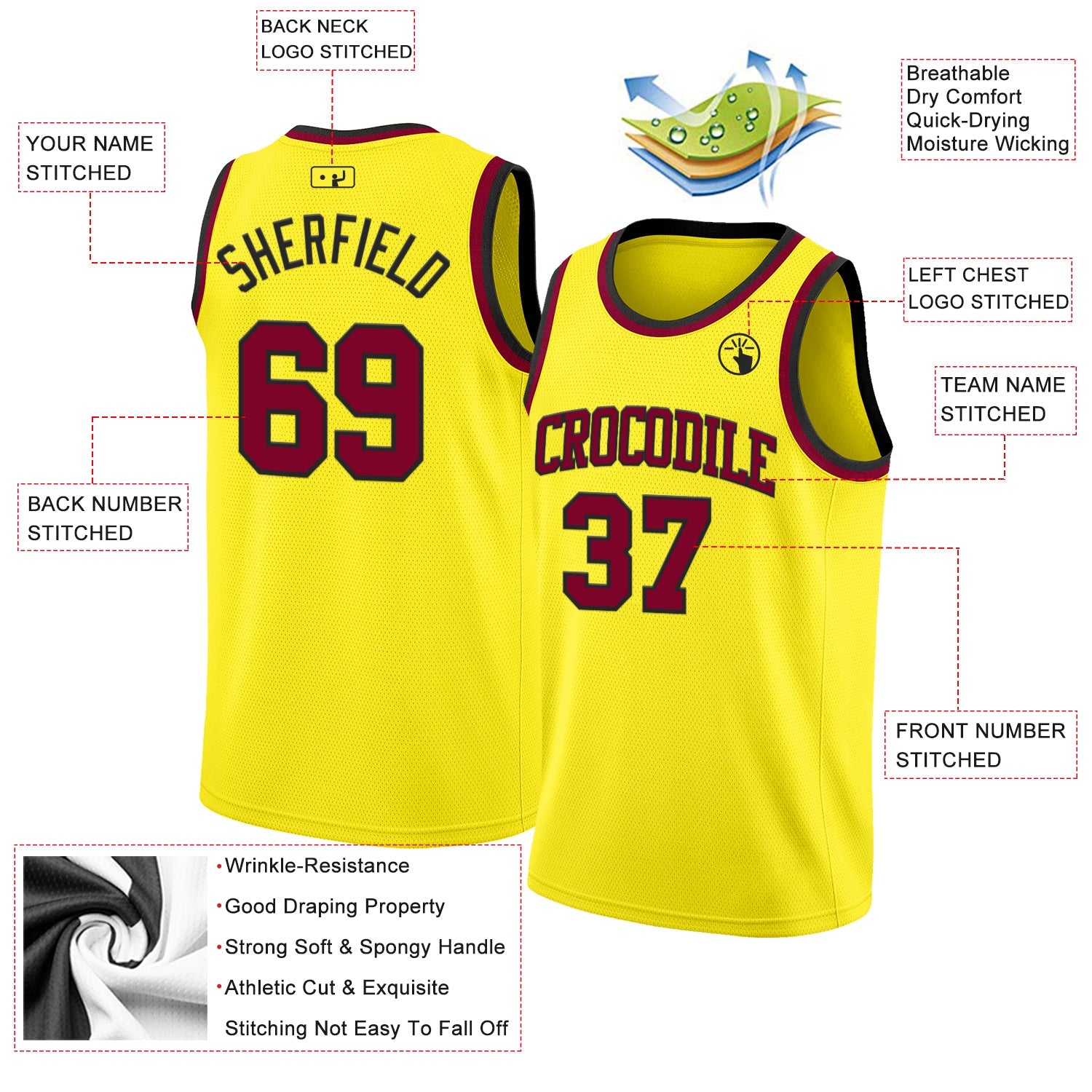 Custom Light Yellow Maroon-Black Authentic Basketball Jersey view 2