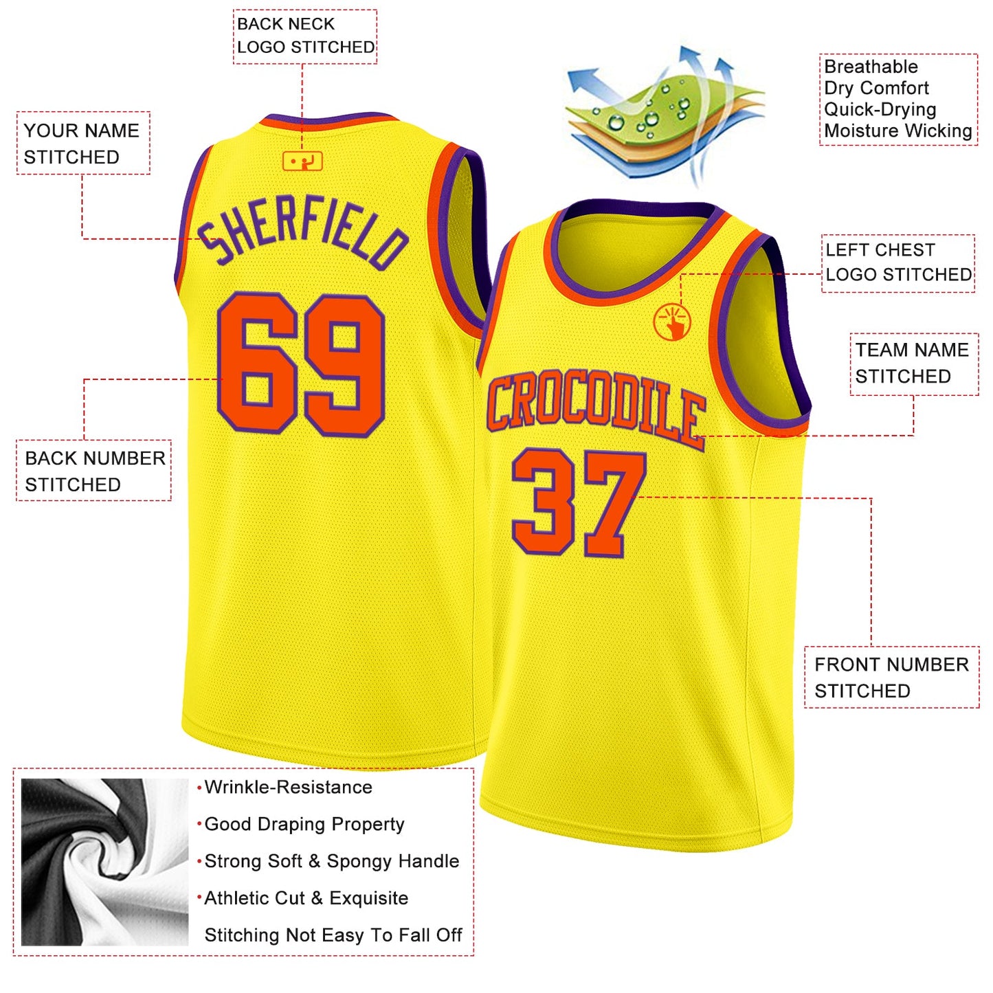 Custom Light Yellow Orange-Purple Authentic Basketball Jersey view 2