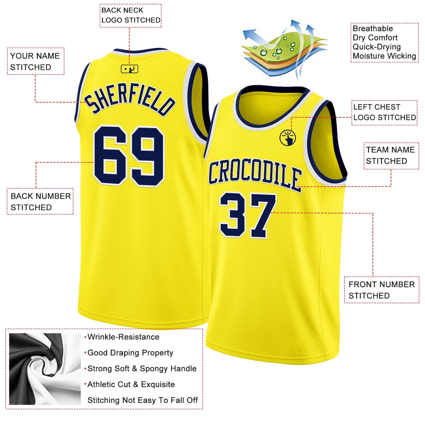Custom Light Yellow Navy-White Authentic Basketball Jersey view 2