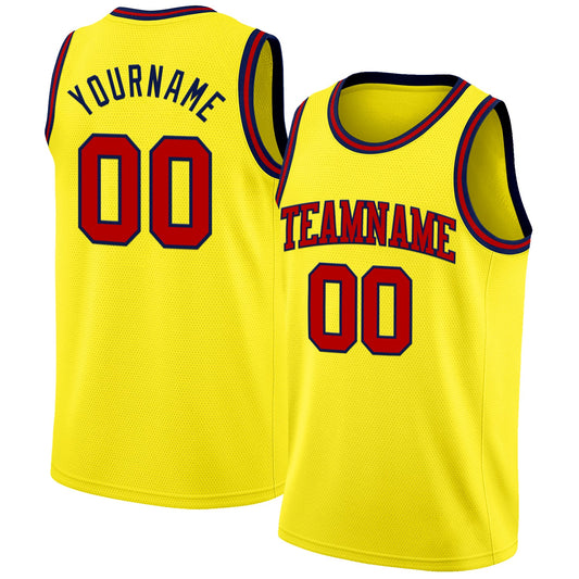 Custom Light Yellow Red-Navy Authentic Basketball Jersey - Main View