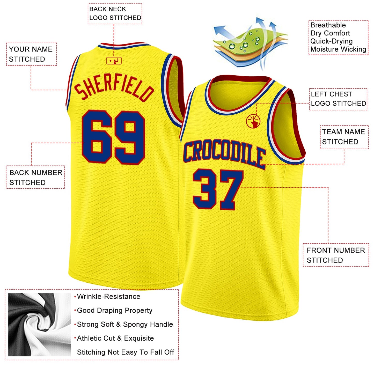 Custom Light Yellow Royal Red-White Authentic Basketball Jersey view 2