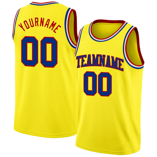 Custom Light Yellow Royal Red-White Authentic Basketball Jersey - Main View