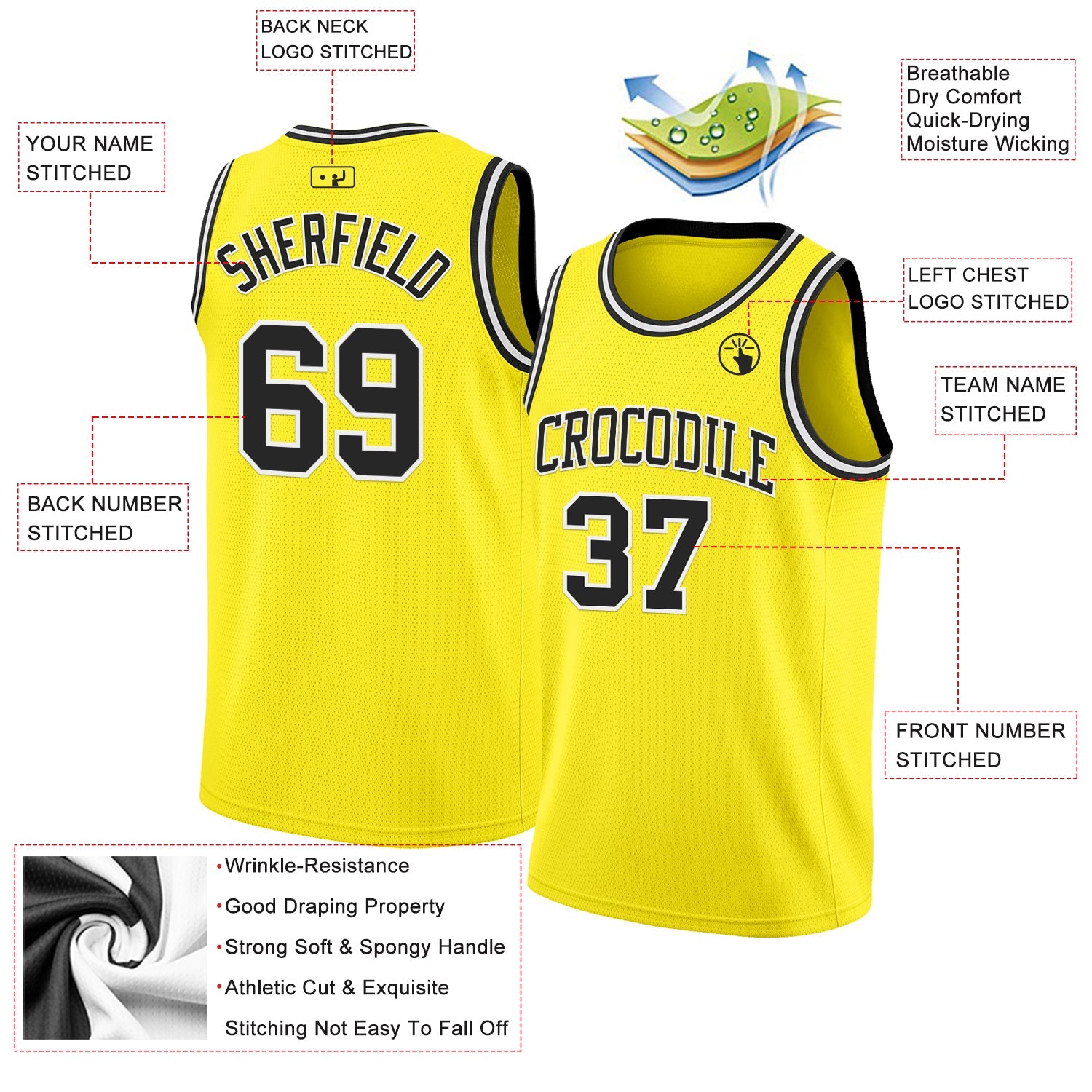 Custom Light Yellow Black-White Authentic Basketball Jersey view 2