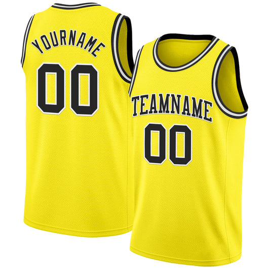 Custom Light Yellow Black-White Authentic Basketball Jersey - Main View