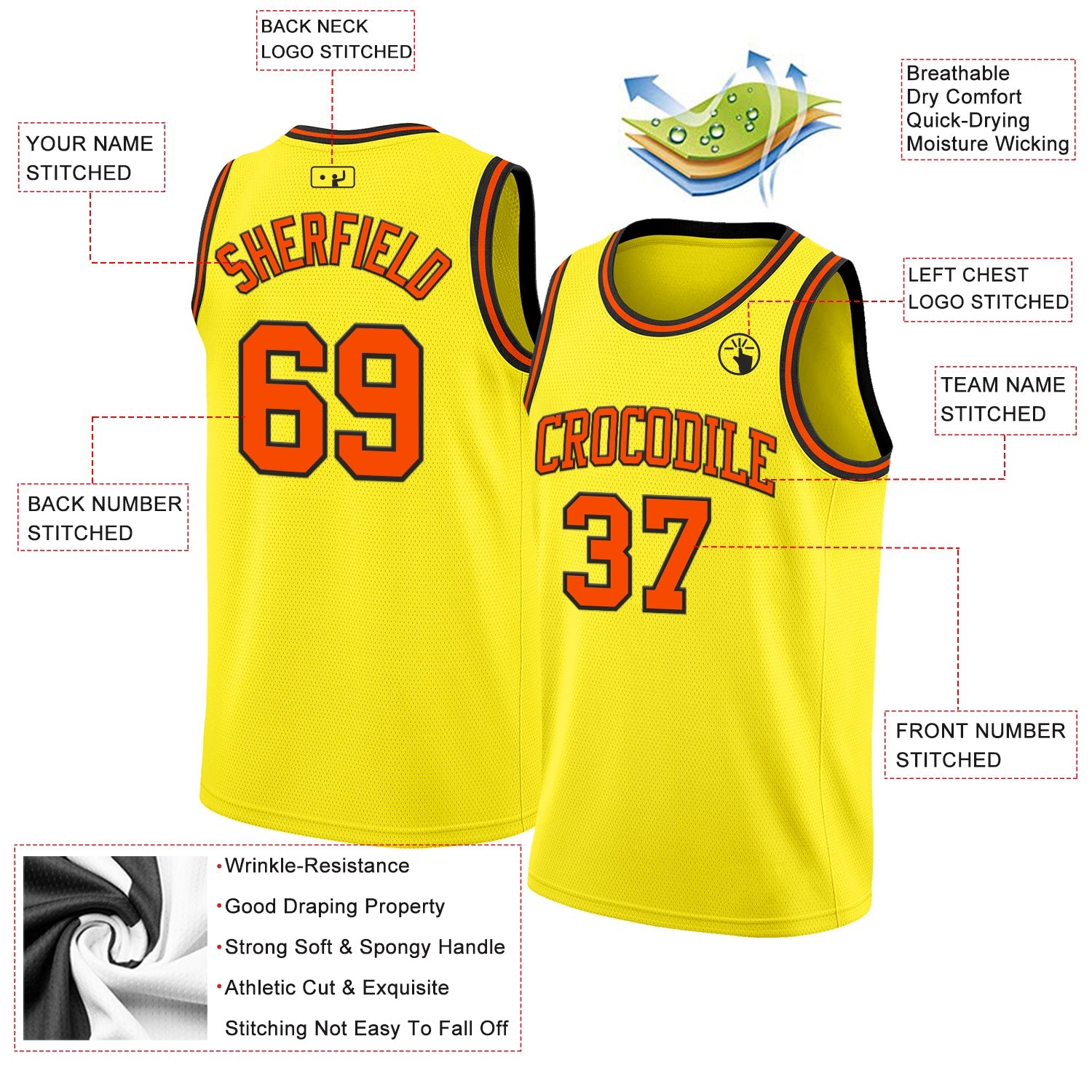 Custom Light Yellow Orange-Black Authentic Basketball Jersey view 2