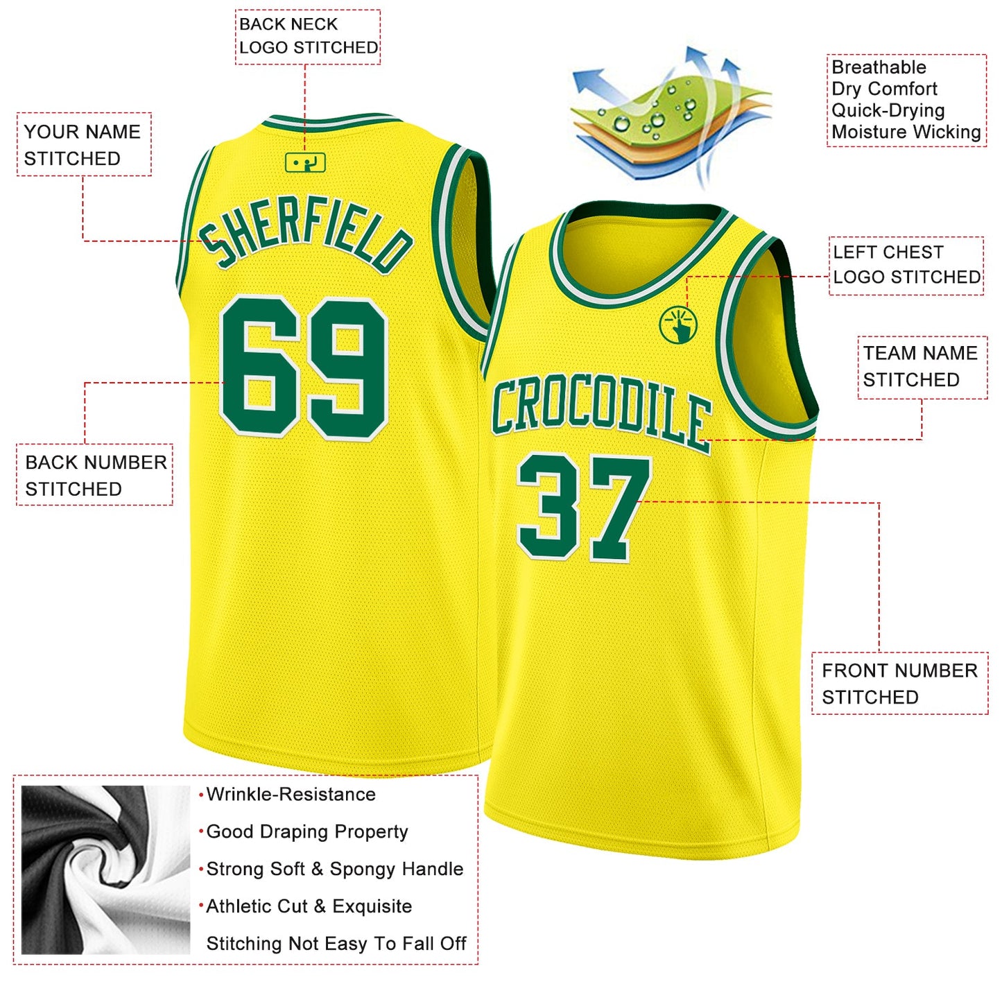 Custom Light Yellow Kelly Green-White Authentic Basketball Jersey view 2