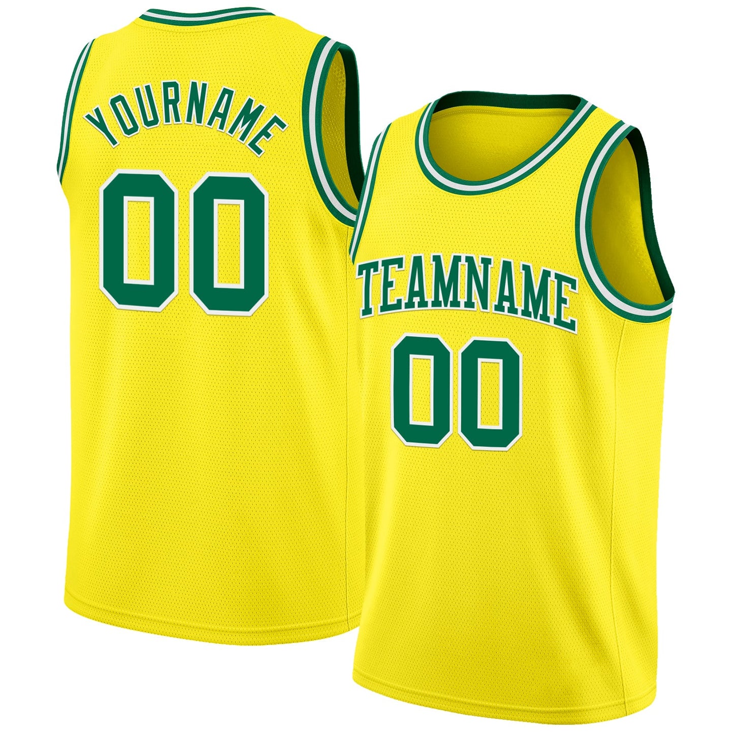 Custom Light Yellow Kelly Green-White Authentic Basketball Jersey - Main View