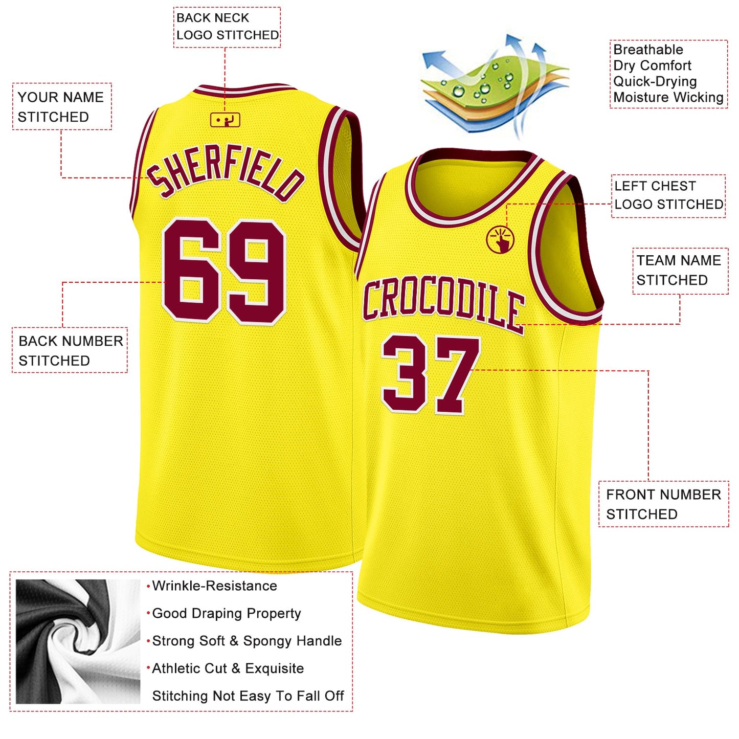 Custom Light Yellow Maroon-White Authentic Basketball Jersey view 2