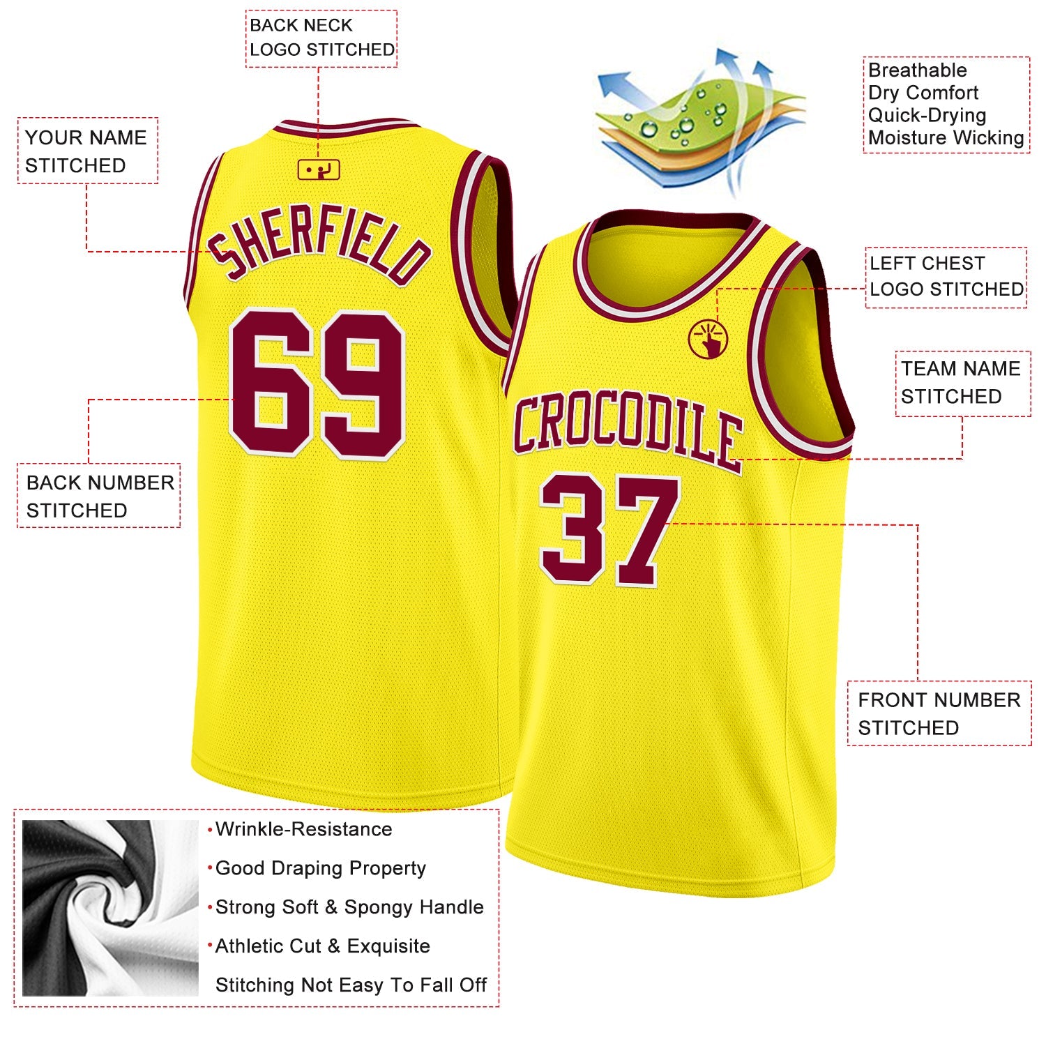 Custom Light Yellow Maroon-White Authentic Basketball Jersey view 2