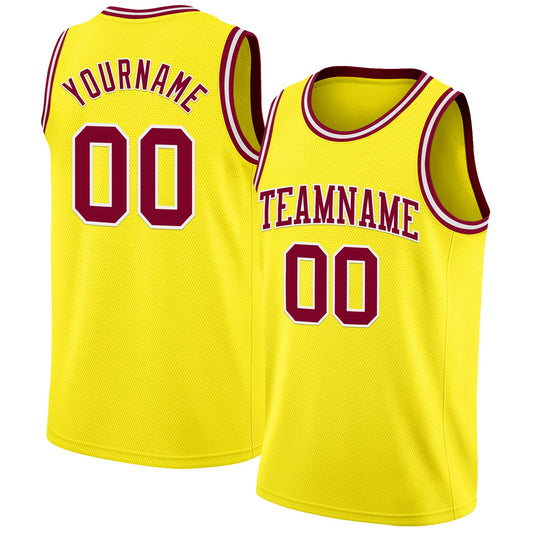 Custom Light Yellow Maroon-White Authentic Basketball Jersey - Main View