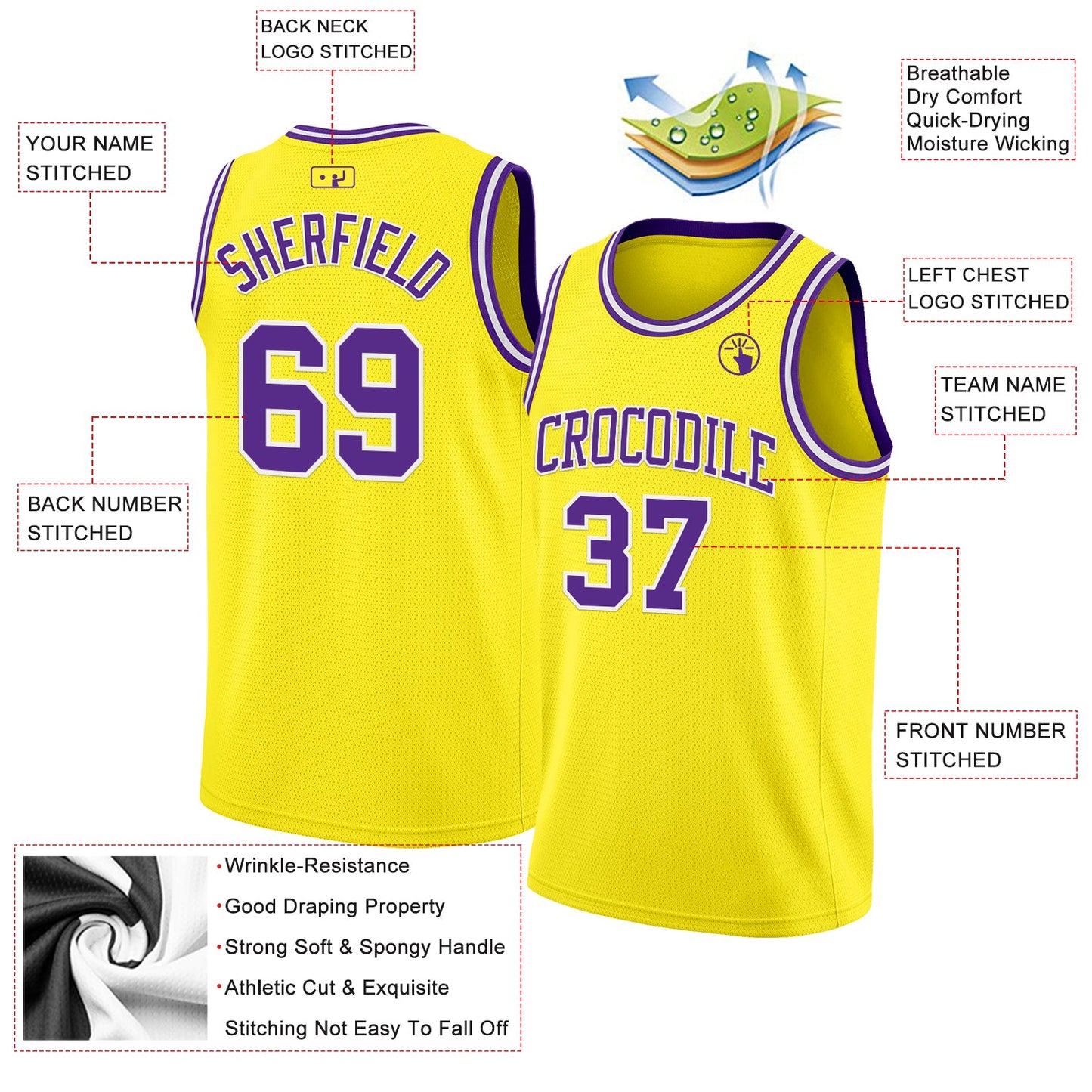 Custom Light Yellow Purple-White Authentic Basketball Jersey view 2
