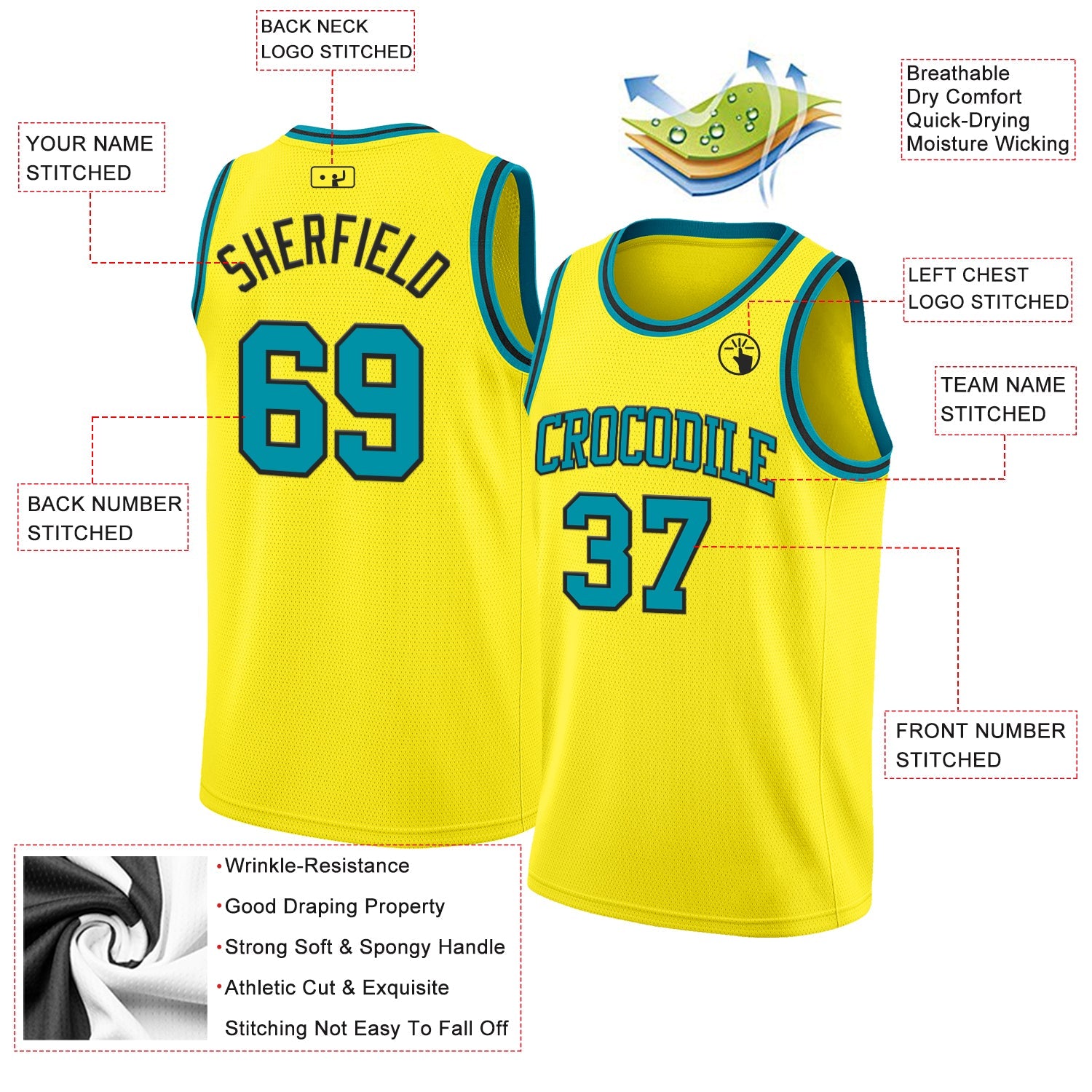 Custom Light Yellow Teal-Black Authentic Basketball Jersey view 2