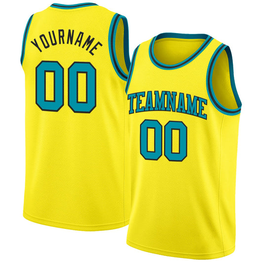 Custom Light Yellow Teal-Black Authentic Basketball Jersey - Main View