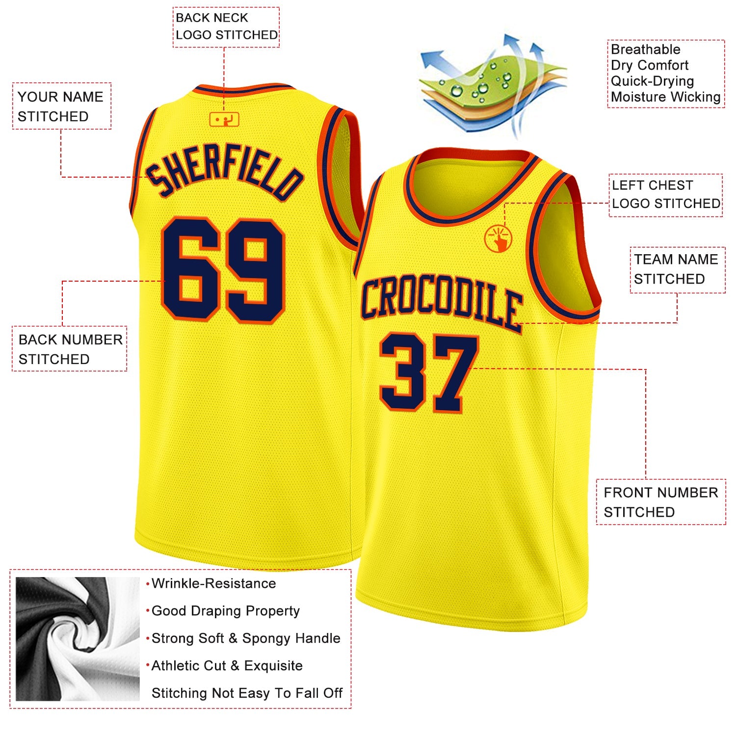 Custom Light Yellow Navy-Orange Authentic Basketball Jersey view 2