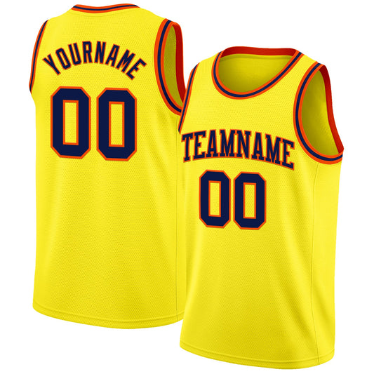 Custom Light Yellow Navy-Orange Authentic Basketball Jersey - Main View