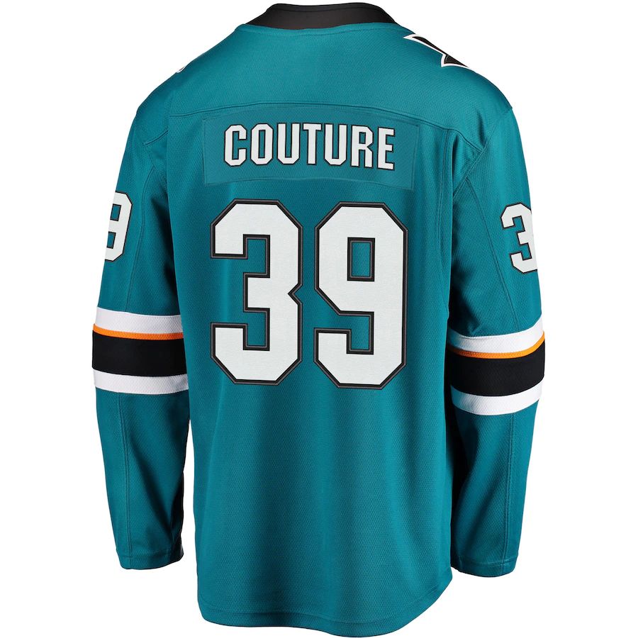 SJ.Sharks #39 Logan Couture Fanatics Branded 2021-22 Home Premier Breakaway Player Jersey Teal Stitched American Hockey Jerseys - Main View