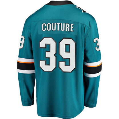 SJ.Sharks #39 Logan Couture Fanatics Branded 2021-22 Home Premier Breakaway Player Jersey Teal Stitched American Hockey Jerseys - Main View