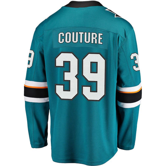 SJ.Sharks #39 Logan Couture Fanatics Branded 2021-22 Home Premier Breakaway Player Jersey Teal Stitched American Hockey Jerseys - Main View