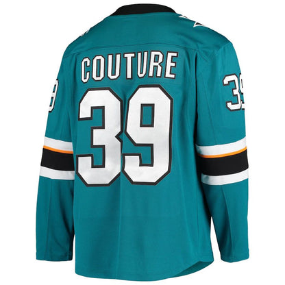 SJ.Sharks #39 Logan Couture Fanatics Branded Home Alternate Captain Premier Breakaway Player Jersey Teal Stitched American Hockey Jerseys - Main View